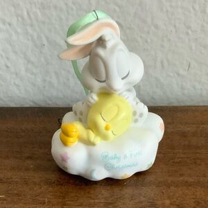 Vintage HALLMARK BABY'S FIRST CHRISTMAS Ornament Ceramic Bugs Bunny Tweety